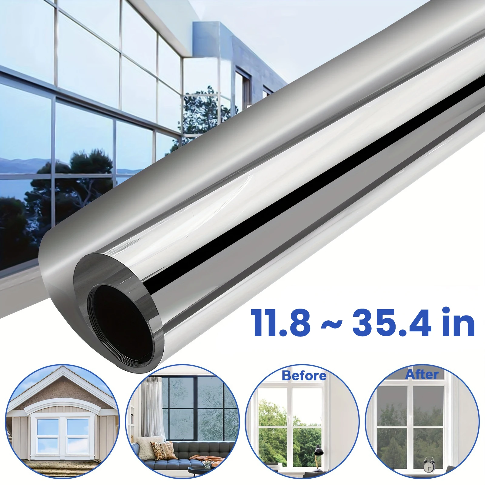 Window Privacy Film Tint Film Mirror Vinyl Static Cling Self Adhesive House Anti UV See out Not in Home Heat Control Glass Glue