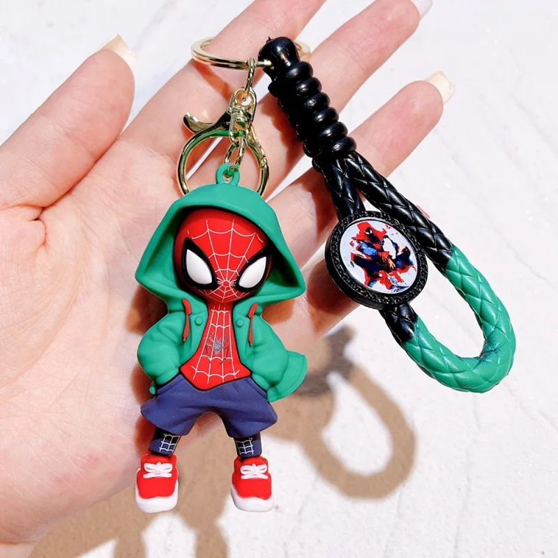 Cartoon Spiderman Silicone Keychains Marvel Superhero Pendant Keyrings Jewelry Disney Keyholder for Bag Accessories Birthday Gif