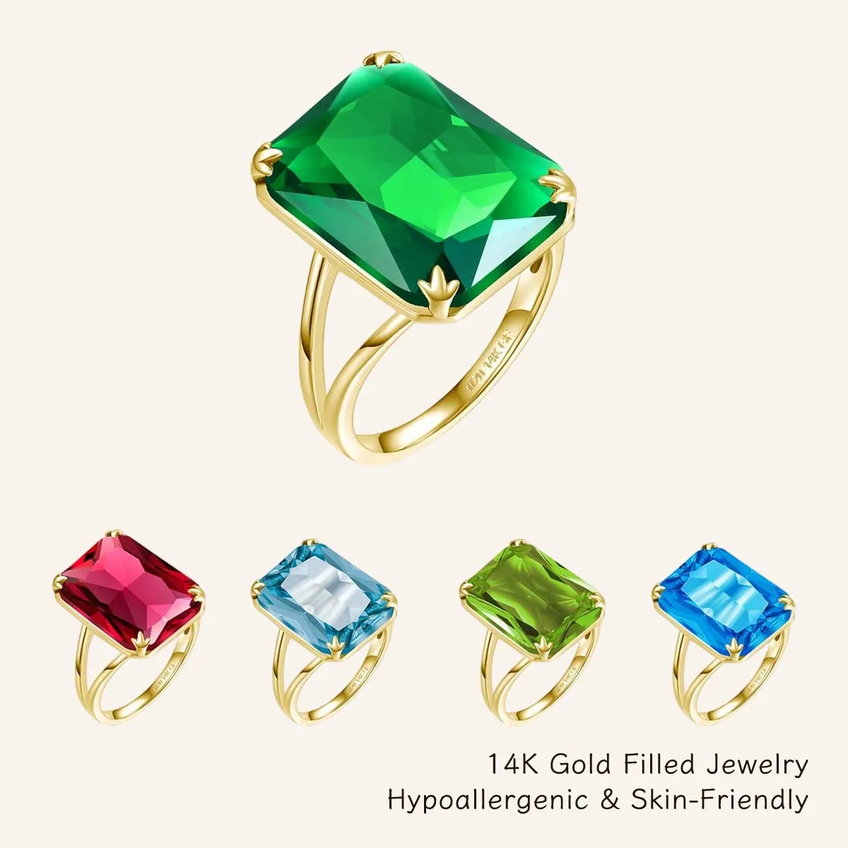 

Винтажное кольцо-коктейль из позолоченного золота 14 карат с крупным рубином и радужными камнями, для вечеринок, на правую руку, ювелирное украшение, кольцо с камнем по месяцу рождения, подарок для нее