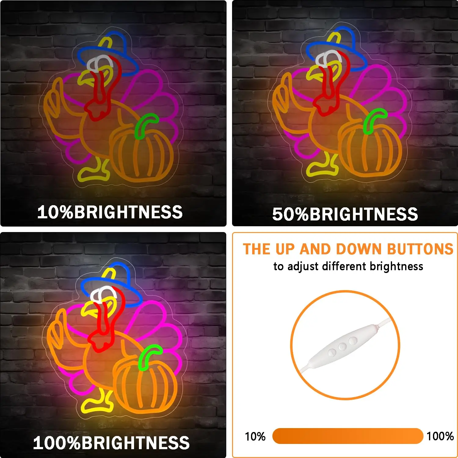 Pumpkin Turkey LED Neon Sign for Wall Decor Thanksgiving Glowing USB Powered Dimmable for Fall Harvest Home Decor Party Gift