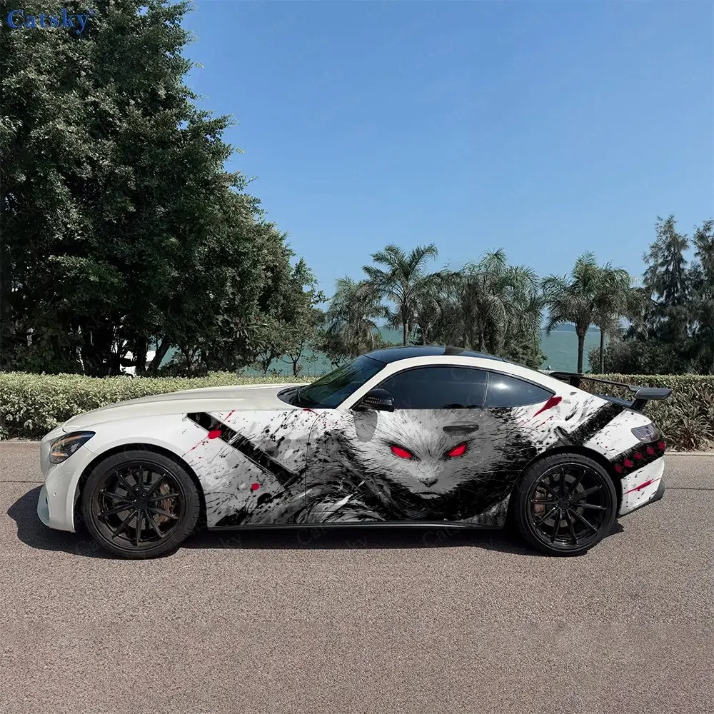 2pcs Red-Eyed Raccoon Blade, Durable, Fade-resistant, Enhance Vehicle Aesthetics With Bold Artistic Design Car Vinyl Wraps