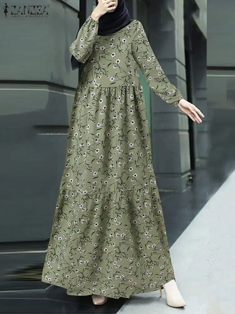 

Women Aututmn Sundress 2023 ZANZEA Elegant Printed Muslim Dress Casual Long Sleeve Abaya Hijab Vestidos Female Floral Robe Femme