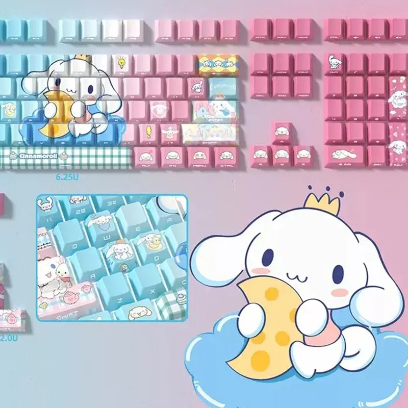 

Набор механических колпачков для клавиш с рисунком Куроми Cinnamoroll, 126 клавиш, полупрозрачные колпачки для клавиш с боковой гравировкой, пятисторонняя термосублимация
