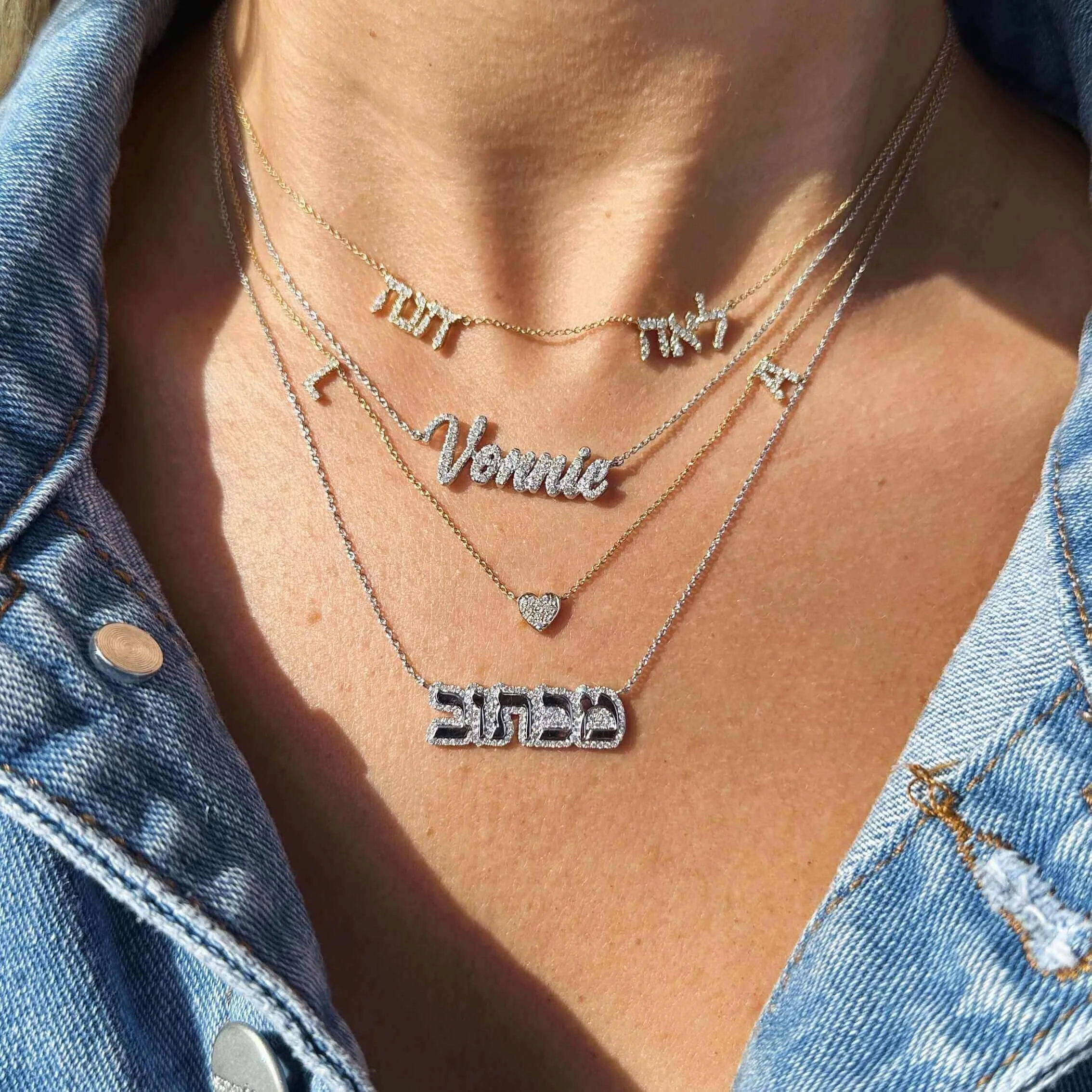 3D Custom Hebrew Name Necklace Personalized Jewish Jewelry For Her Personalized Pave Outlinein Mother Ice Out Gift for Daughter