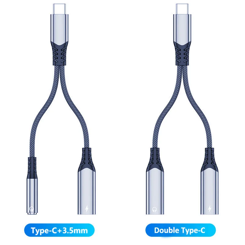 10PCS 2-in-1 USB-C Stecker Auf Aux + USB-C Buchse OTG Adapter Kabel Nylon Jacke audio Konverter Datenübertragung 3,5mm + C Adapter Kabine