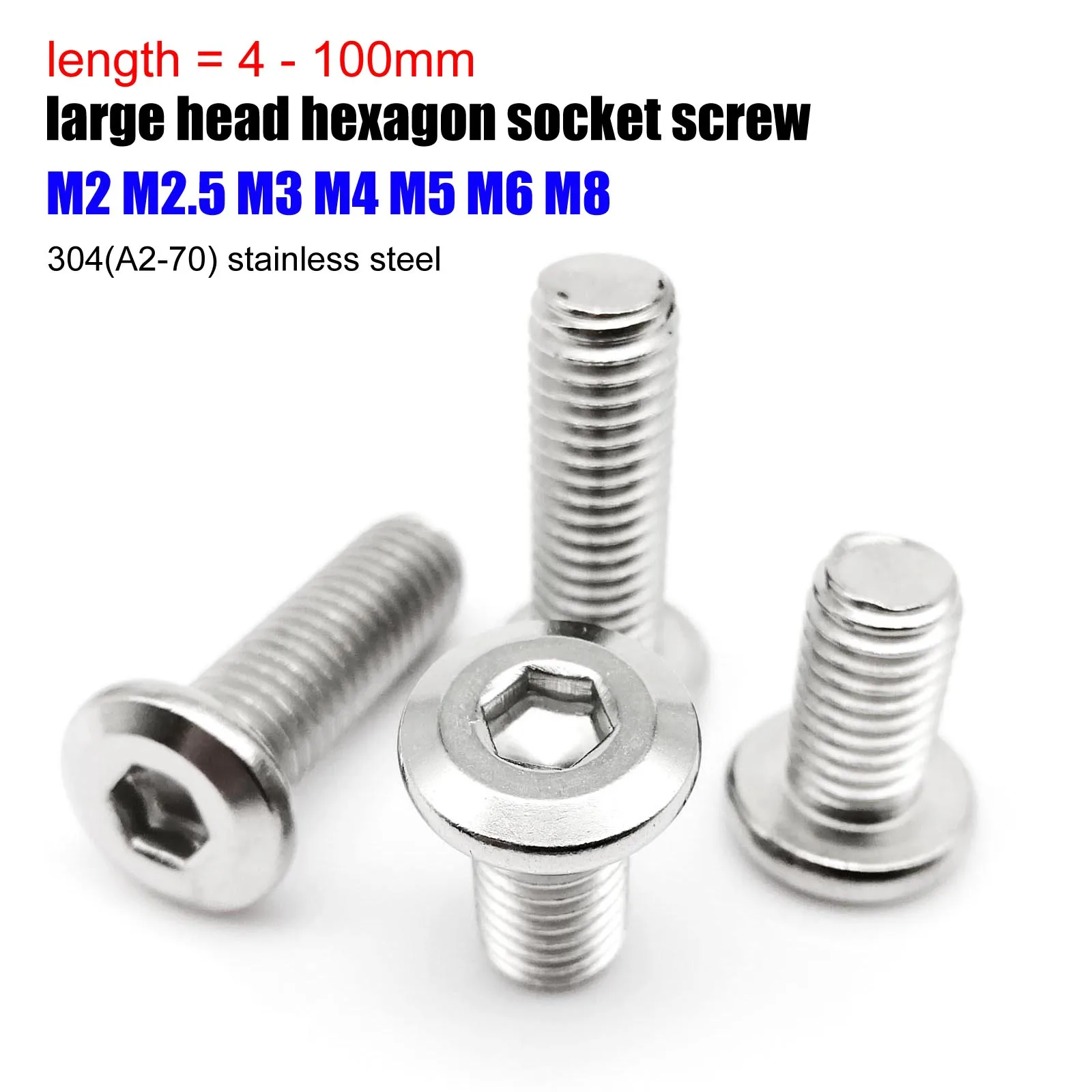 M2 M2.5 M3 M4 M5 M6 M8 Allen Hex Hexagon Socket Large Flat Head Furniture Rivet Screw Connect Joint Bolt 304 A2 Stainless Steel