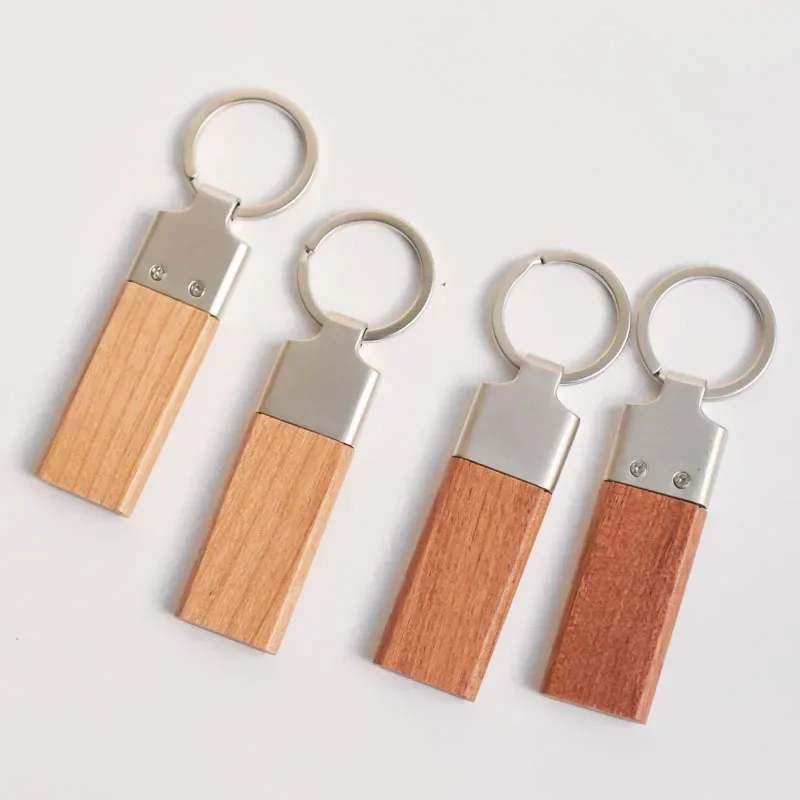 Laser Custom LOGO Wooden Metal Keychain Blank Rosewood Walnut Wood Engraved Key Chains for Company Hotel Personalize Car Keyring