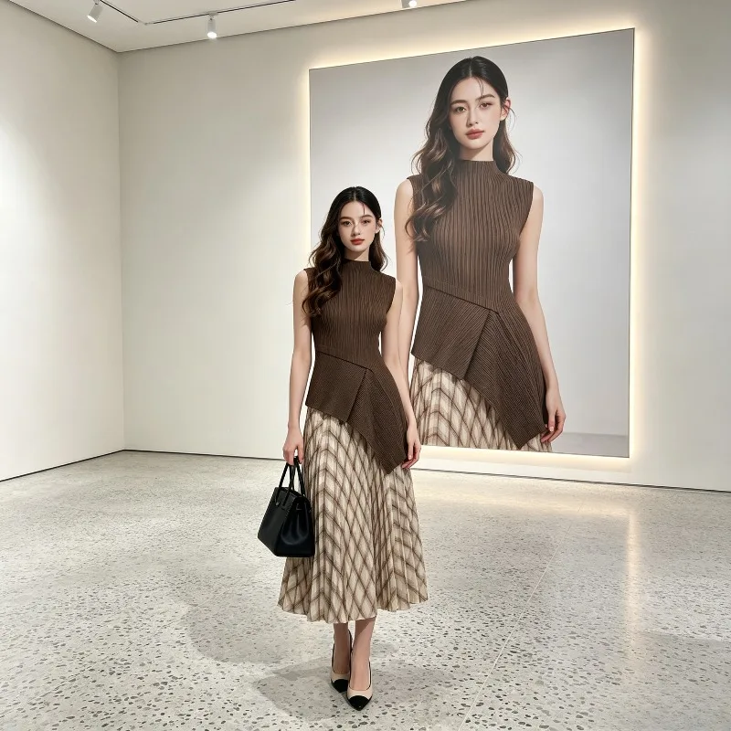 Miyake Pleated 2026 Women's Sleeveless T-Shirt Fashion Summer New High-end Casual Pleated Irregular Comfortable Hem Vest Top
