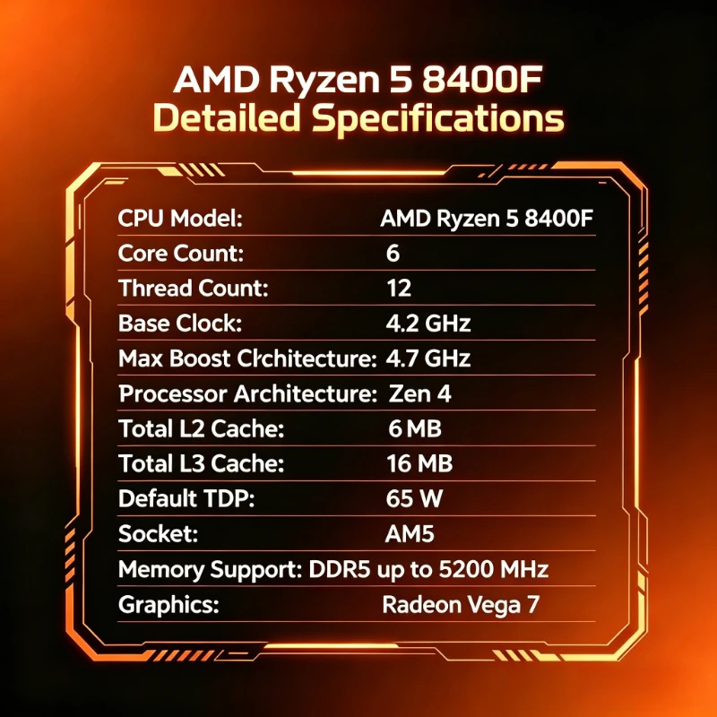 Bild 3: AMD Ryzen 5 8400F Desktop-CPU 6 Kerne 12 Threads 4,7GHz Max Boost 4nm TSMC AM5 DDR5 Ohne IGPU Gaming- und Büro-Prozessor