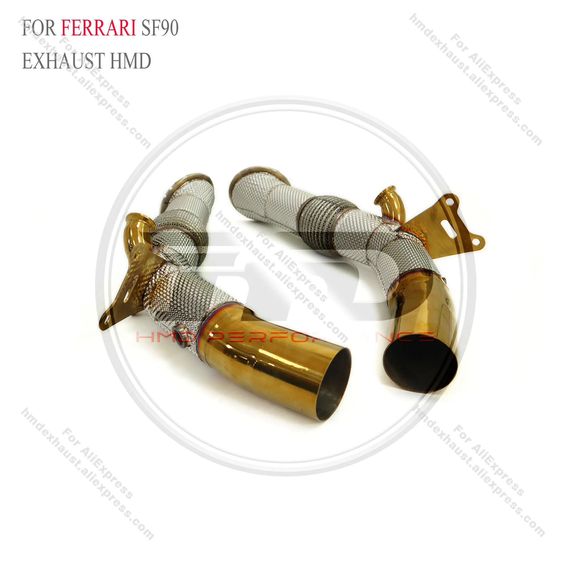 HMD Gold Exhaust System Stainless Steel Performance Downpipe for Ferrari SF90 2019+ with Heat Shield