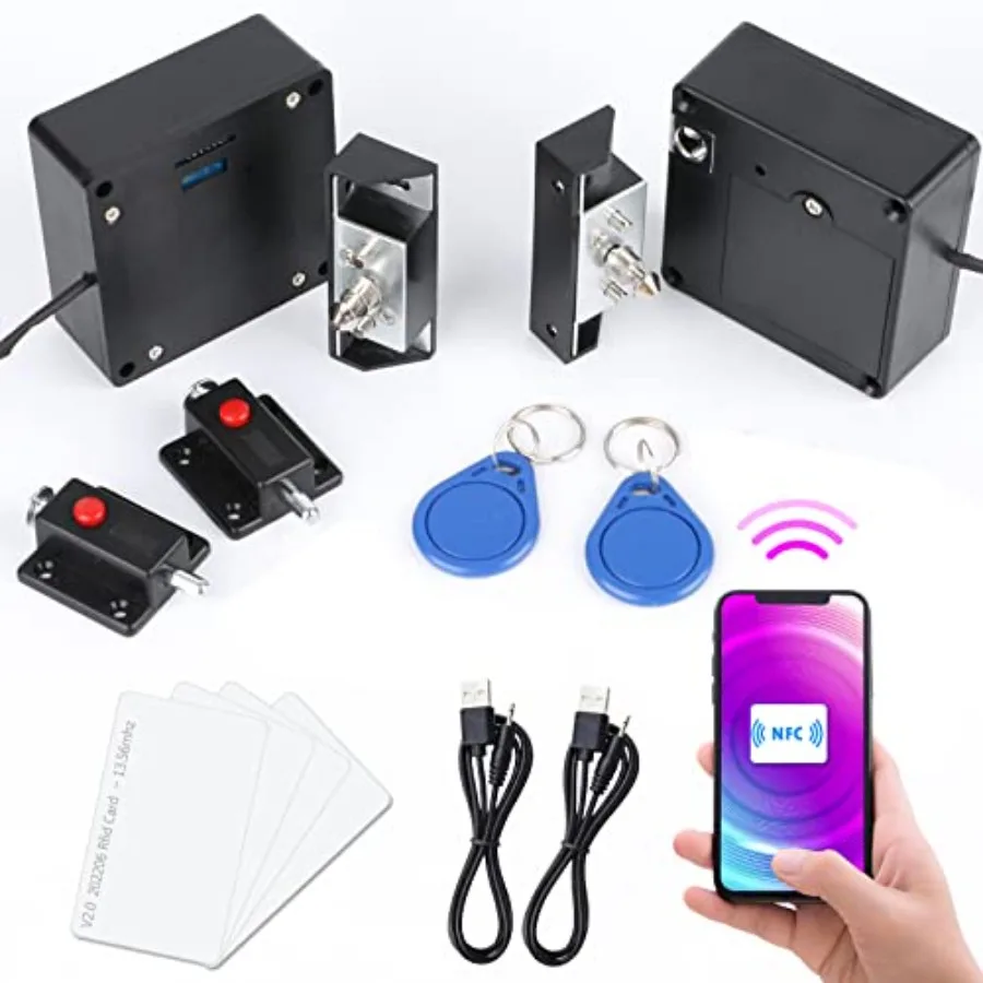 

Hidden RFID Cabinet Lock Smart NFC Electronic Locks with Slide Latch Lock for Double Door Wooden Cabinet Drawer