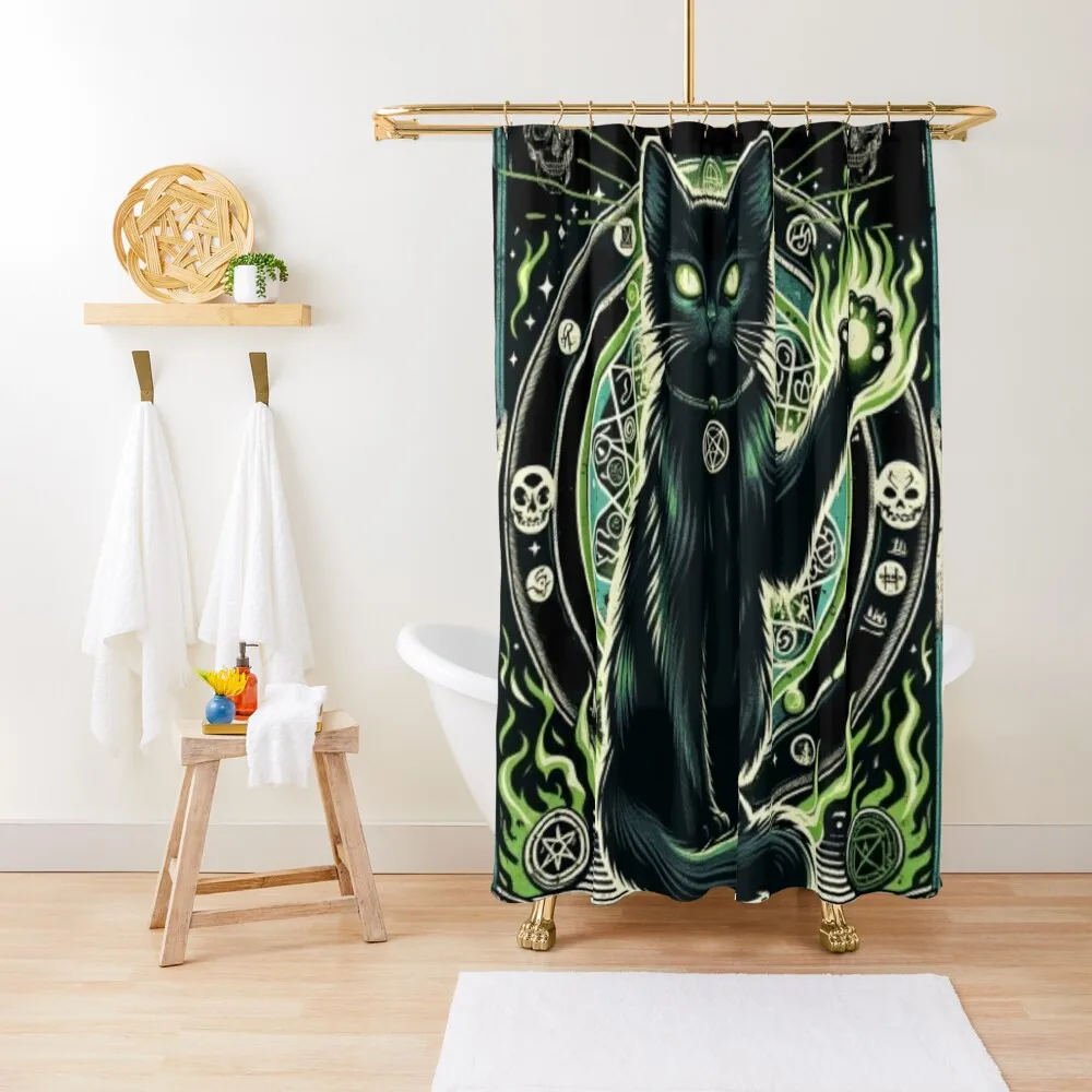 

Necromancer Cat Shower Curtain Waterproof Bathroom Shower Cover Waterproof Bath And Anti-Mold In The Bathroom Curtain