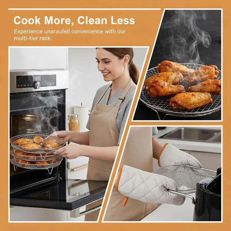 Stainless Steel Stackable Air Fryer Rack Durable Non-Stick Airfryer Tray for Low-Fat Healthy Daily Meals