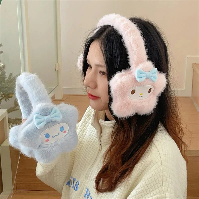 Cute Sanrio Plush Dolls Earmuffs Kuromi Melody Cinnamoroll Winter Keep Warm Antifreeze Earmuffs Ear Protection Accessories Gifts