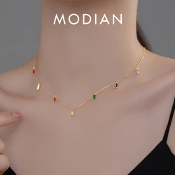 Modian 925 Sterling Silver Gypsophila Rainbow Zirconia Necklace For Women Fashion Long Chain Platinum Plated Fine Jewelry Gift
