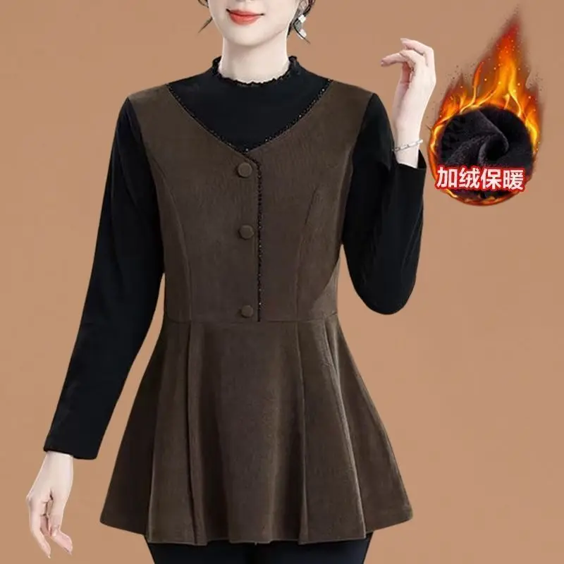 

Женские винтажные топы с эффектом двухслойности и контрастными вставками, осенне-зимние, с длинным рукавом, повседневные, в стиле стритстайл, модные, в стиле Харадзюку