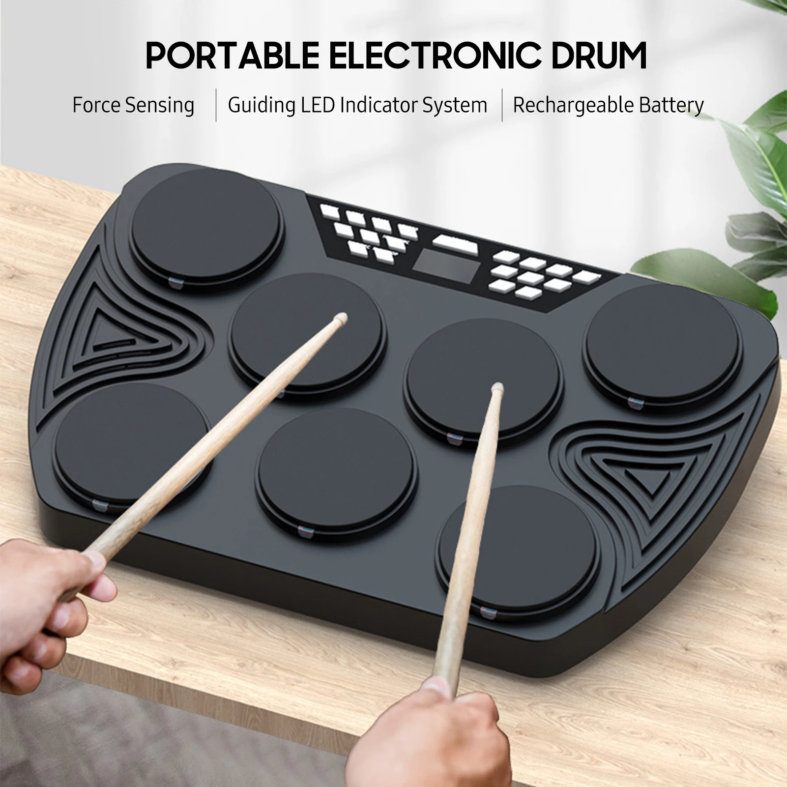 Drum Instrument Portable Drum Kit Rechargeable Tabletop Drum Set with  Stereo Speakers for Beginner Portable Electronic Drum
