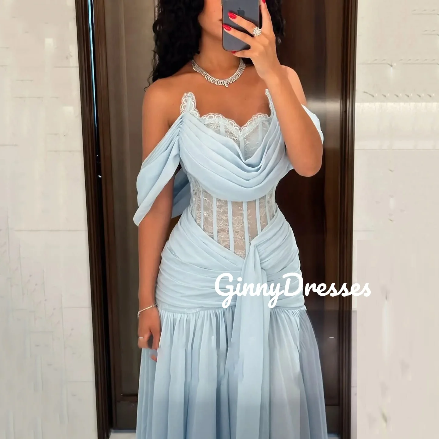 

A-Line Customize Evening Dress Off-The-Shoulder Floor-Length Dresses For Special Events Ruffle Short Sleeves Zipper Up Vestidos