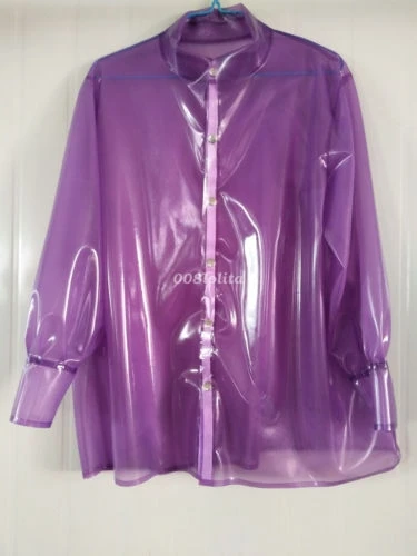 

100%Latex Rubber Women Gummi Professional Shirt Uniforms Jacket Purple XXS-XXL