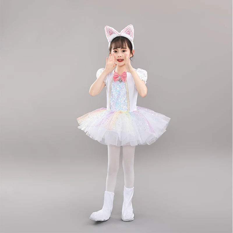 Children Long Sleeves Cat Contemporary Dance Wear Kids Short Sleeve Modern Dance Jazz Costumes For Girls Dance Costumes