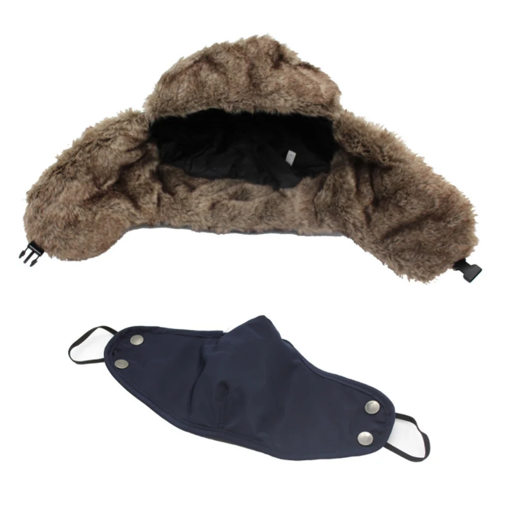 

Windproof Ski Hat 3 in 1 Warm Winter Hats Men Faux Beanie Neck Gaiter Ear Flap Trapper Hat Thick Outdoor Sports Gifts