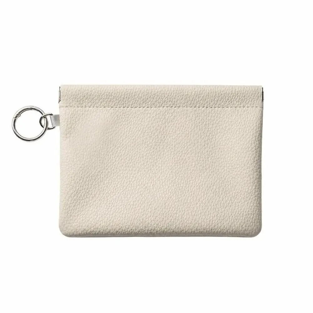 Leather-like Mini Cosmetic Pouch Spring Self-closing Opening with Key Ring Spring Lipstick Storage Bag Small Travel Coin Purse