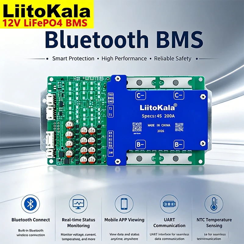 LiitoKala 4S 100A/200A 12V  Bluetooth BMS Balance Board APP Monitor Overcharge Short Circuit Protection For LiFePO4 Battery Pack