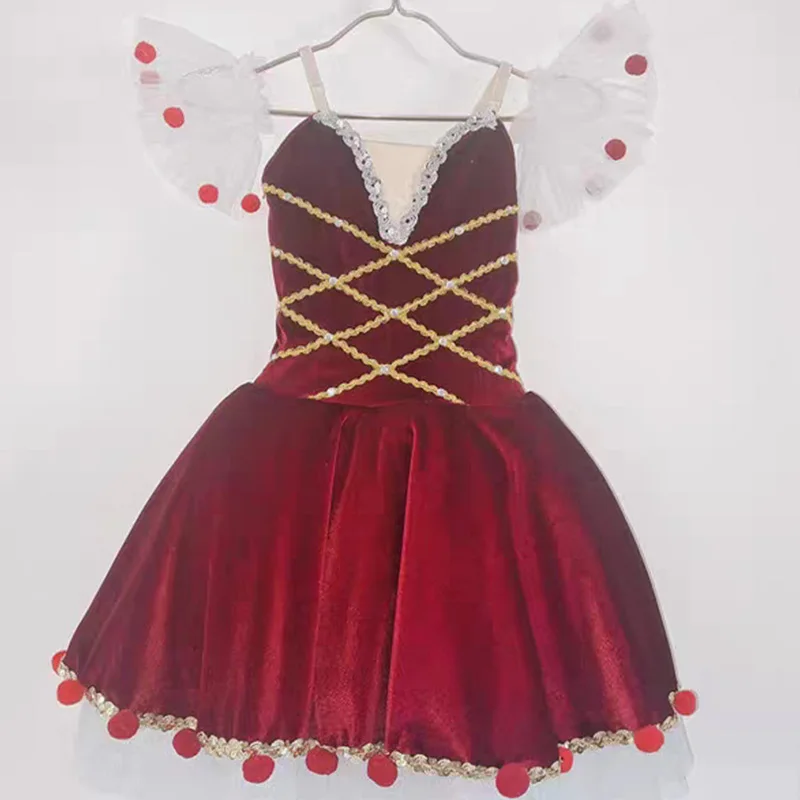Saia de balé para meninas, roupa de performance cereja, saia inchada, vinho, veludo vermelho, saia de princesa, vestido de aniversário infantil