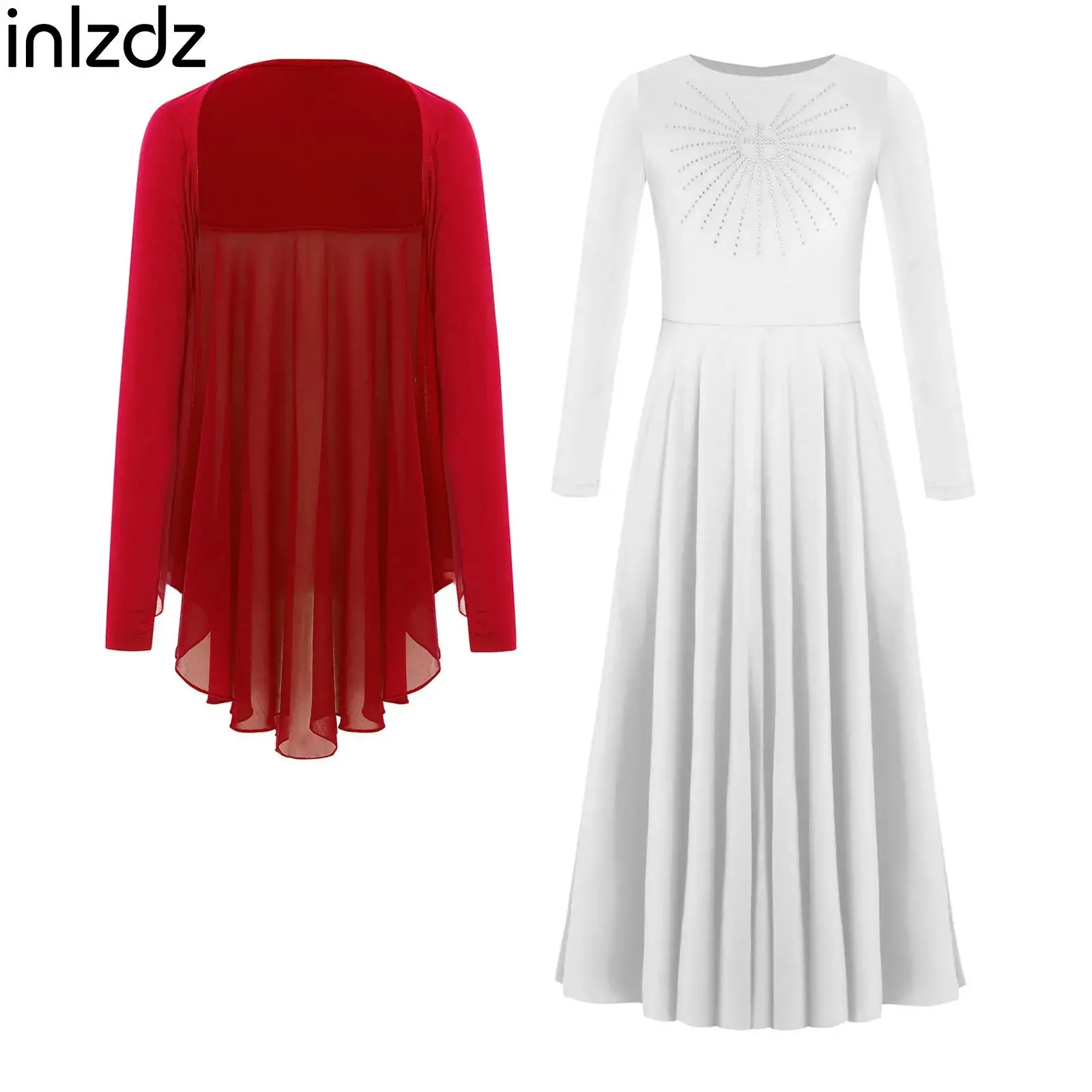 Robe longue lyrique à manches longues pour enfants filles, culte liturgique, avec aile d'ange, ensemble de haussement d'épaules pour spectacle sur scène, fête de danse