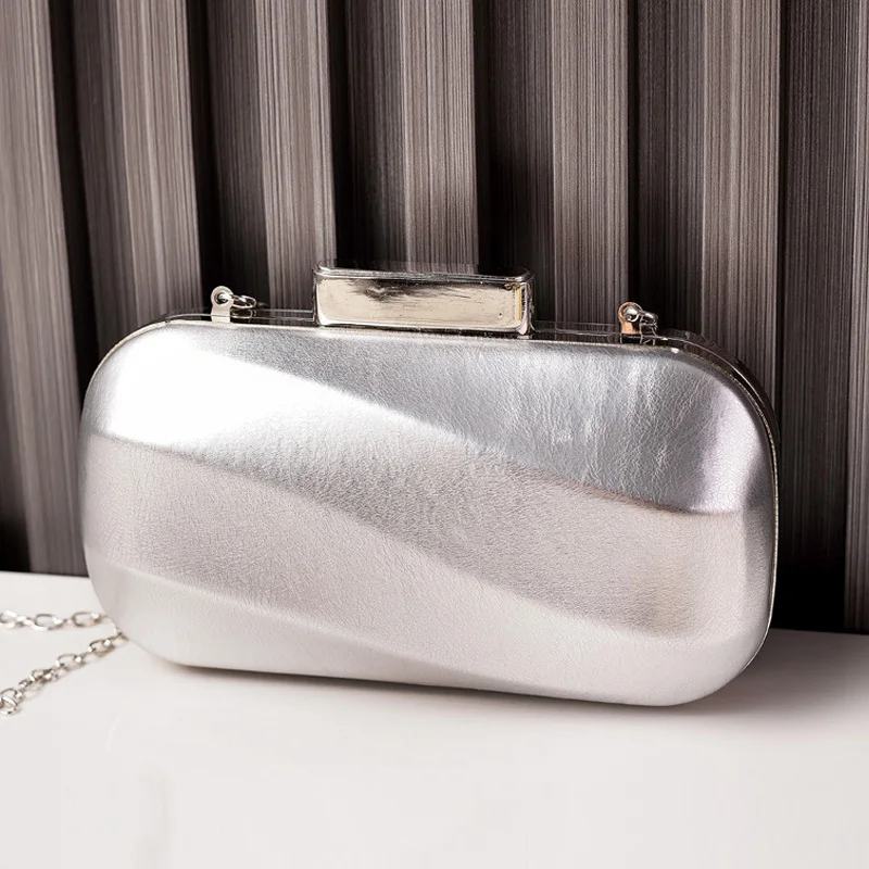 Fashionable Evening Bag Luxury PU Thick Chain Handheld Clutch Bridal Party Dress Handbag Elegant Shiny Silver Clutch XA32ZZ