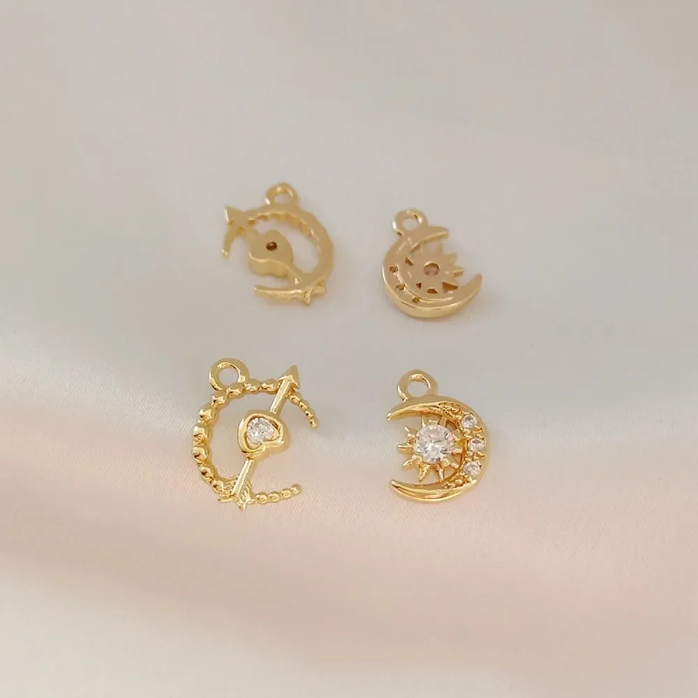 

14K Copper-clad Gold Inlaid Zircon Small Moon One-arrow Piercing Heart Seven-pointed Star Pendant Bracelet, DIY Handmade Jewelry