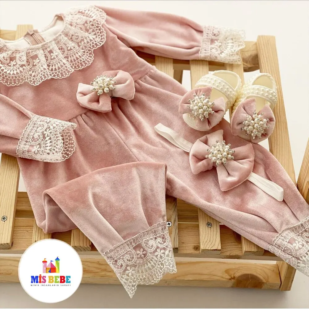 Velvet Jumpsuit Clothing Sets Lace Gemmiferous Autumn Spring Kids Costumes Children 3-Pcs Set