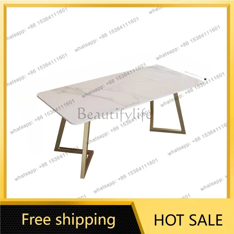 PG Rectangular Dining Table, Suitable For Dining 4 To 10 People, Modern Kitchen Dining Table With Artificial Marble Tabletop
