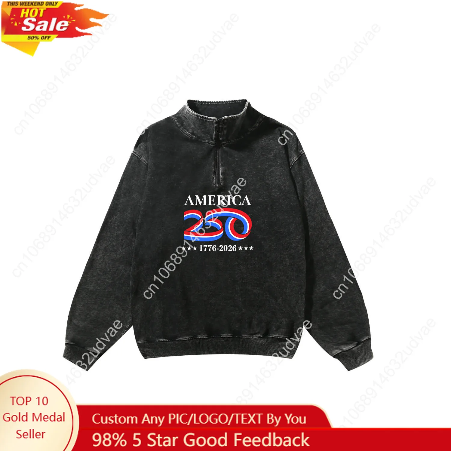 

America 250th Anniversary 1776-2026 Retro Sweatshirt Man Woman Vintage Pullover Half Zipper Shirt Custom Top Long Sleeved Tshirt