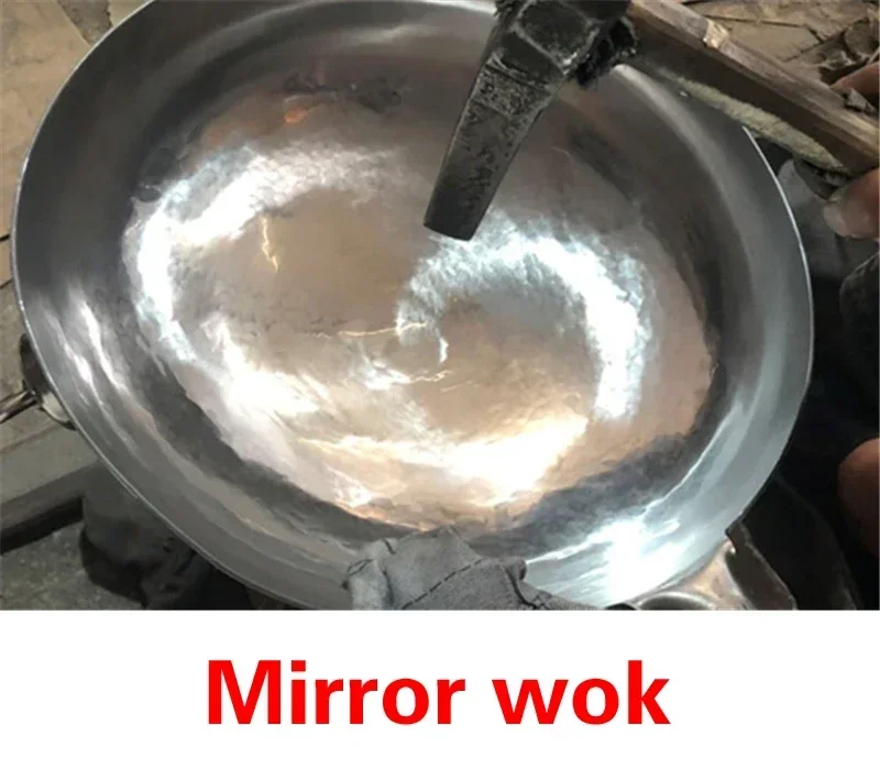 Imagem -05 - Antiaderente Aço Carbono Wok Pan Mão Martelado Ferro Pan Stir-fry Wok Mão Forjamento 36000 Vezes Chinês Profissional