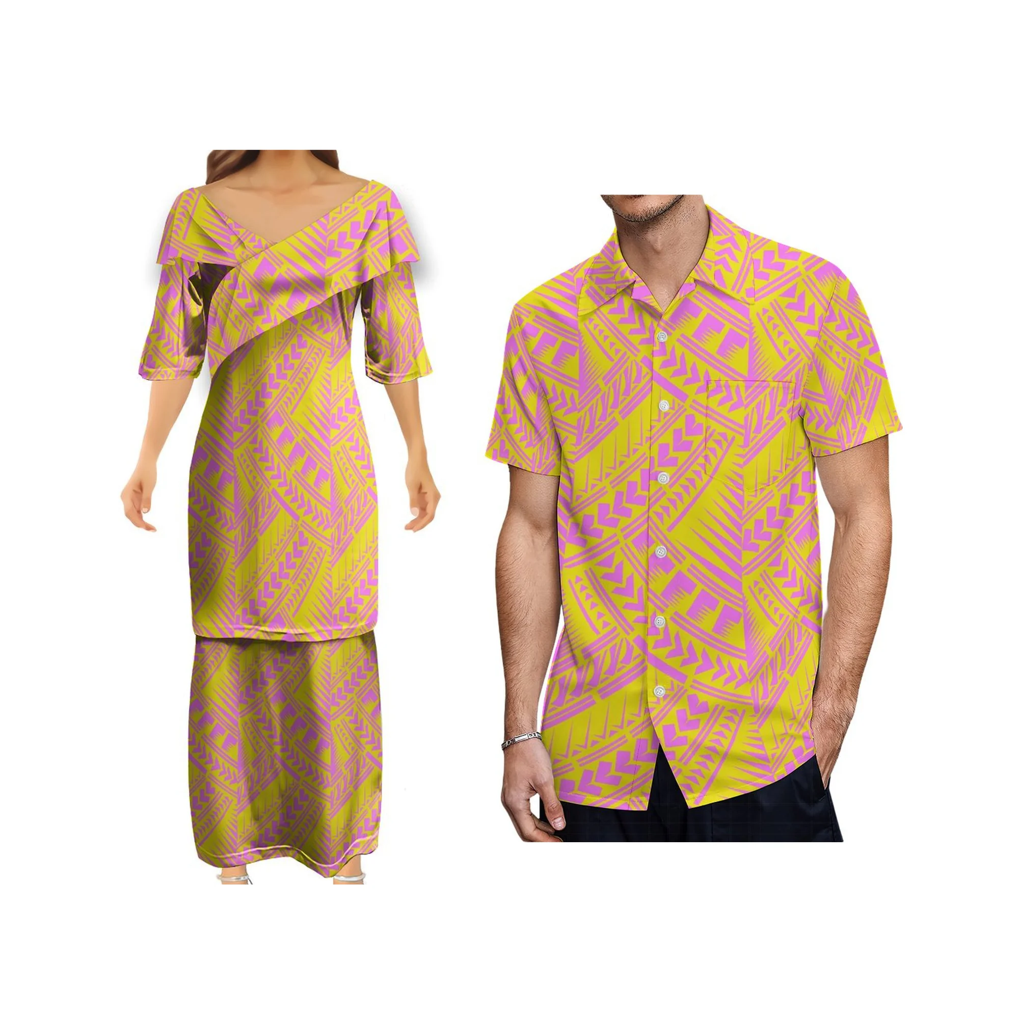 Samoa Club dames Puletasi jurk met V-hals Polynesische print zomer casual losse jurk met korte mouwen