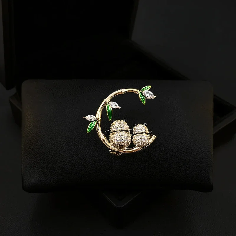 

Panda Brooch for Women Suit Chinese Style Design Sense Corsage New Cute Animal on Bamboo Collar Pin Rhinestone Jewelry 5859