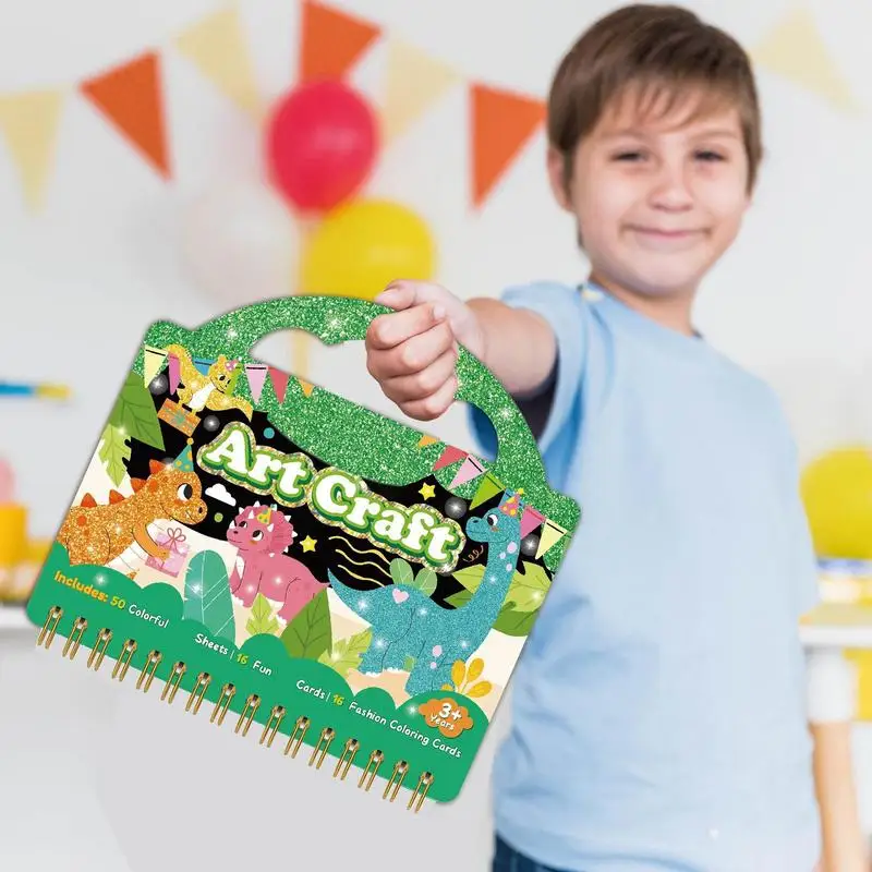 Crianças criativas livro para colorir dos desenhos animados dinossauro crianças adolescentes livro de atividades mágicas arte adesivo livro artesanal colorido conjunto para colorir