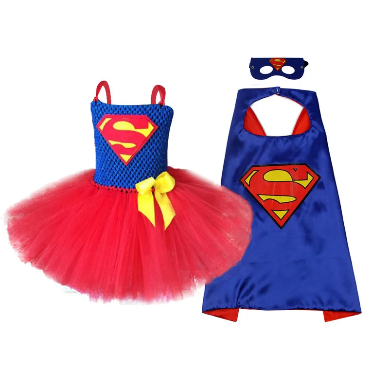 Summer Girls Tutu Dress with Mask Super Hero Inspired Baby Costume Kids SuperHero Cosplay Christmas Halloween Wonder Dress