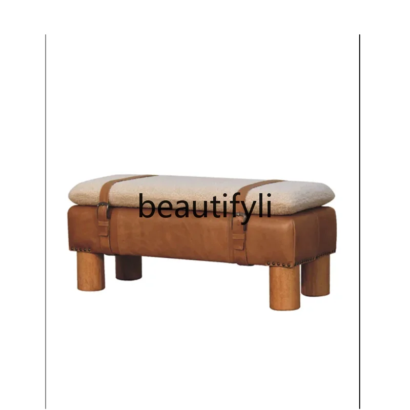 

American retro solid wood shoe changing stool modern living room strip bedroom cloakroom sofa stool