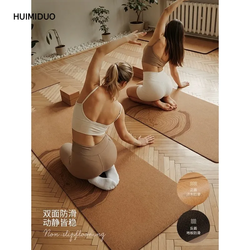 Natural Rubber Cork Yoga Mat for Men and Women Household Non-slip Shock Absorption Silent Outdoor Fitness Mat