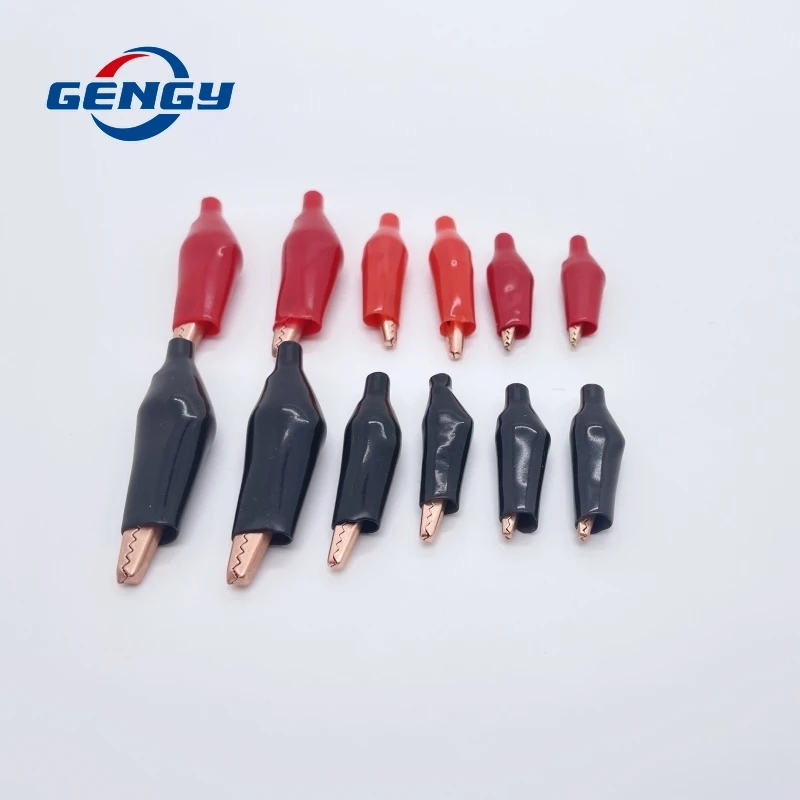 10 Pcs Crocodile Electrical Clamp 28mm 35mm 45mm Copper Alligator Clip Testing Probe Mini Meter Clip Black Red With Soft Plastic