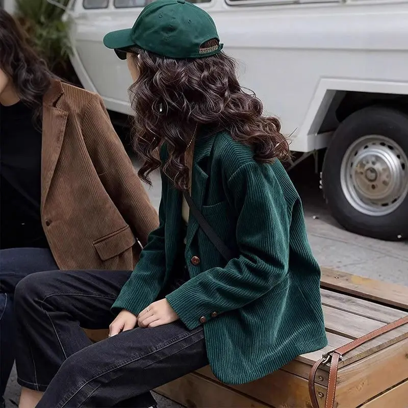 Literary and Casual Corduroy Green Blazer 2026 Spring New Versatile Casual Suit