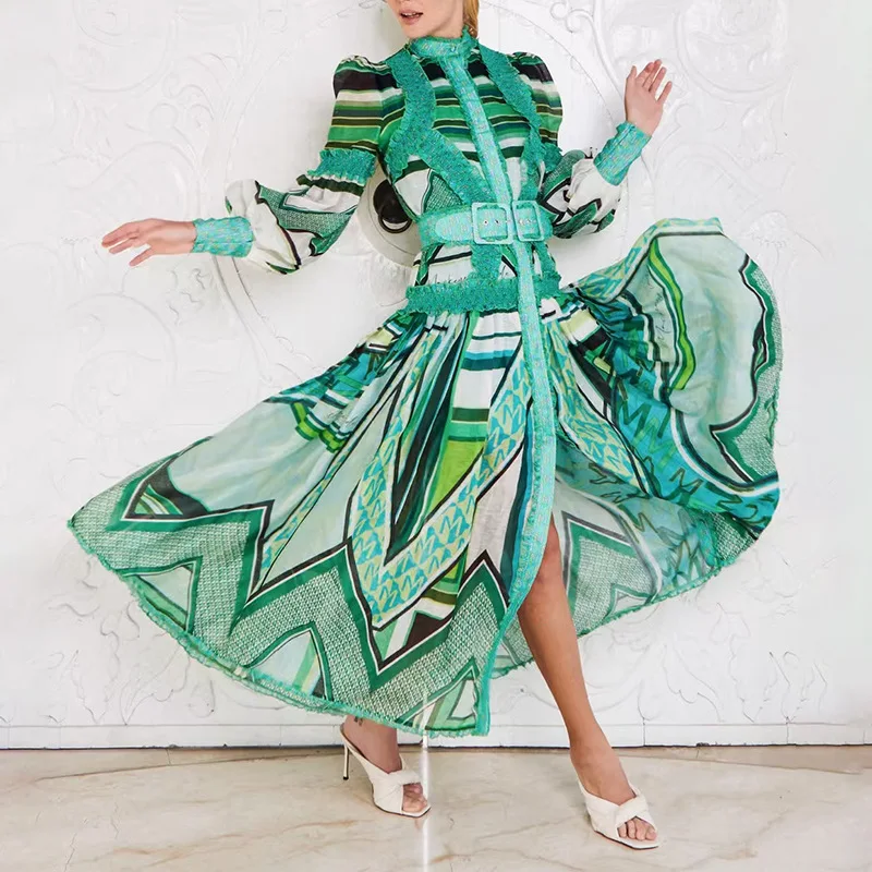 

Australian Fashion High Sense Dress Female Summer2025New Sleeve Printed Waist-Controlled Slimming Vacation Style D