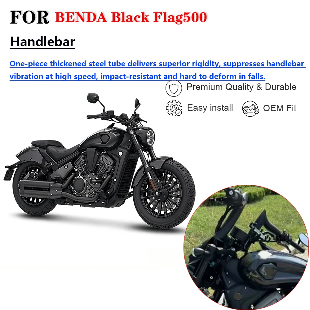 Motorcycle Modified 2 Inch 51mm Diameter Thickened High Rise Handlebar Steering Bar Accessories For BENDA Black Flag 500 Black F