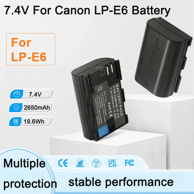 2650mAh 7.4V LP-E6 Lp-e6 E6N Rechargeable Battery for Canon EOS 5DS 5D Mark II 5D Mark III 6D 7D 70D 80D Camera