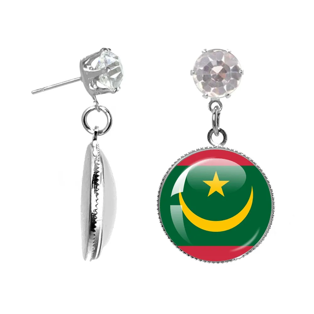 Mauritania,Mali,Rwanda,Coate d'Ivoire,Burundi,Burkina Faso 20mm Glass Cabochon National Flag Drop Earrings Girl Gift