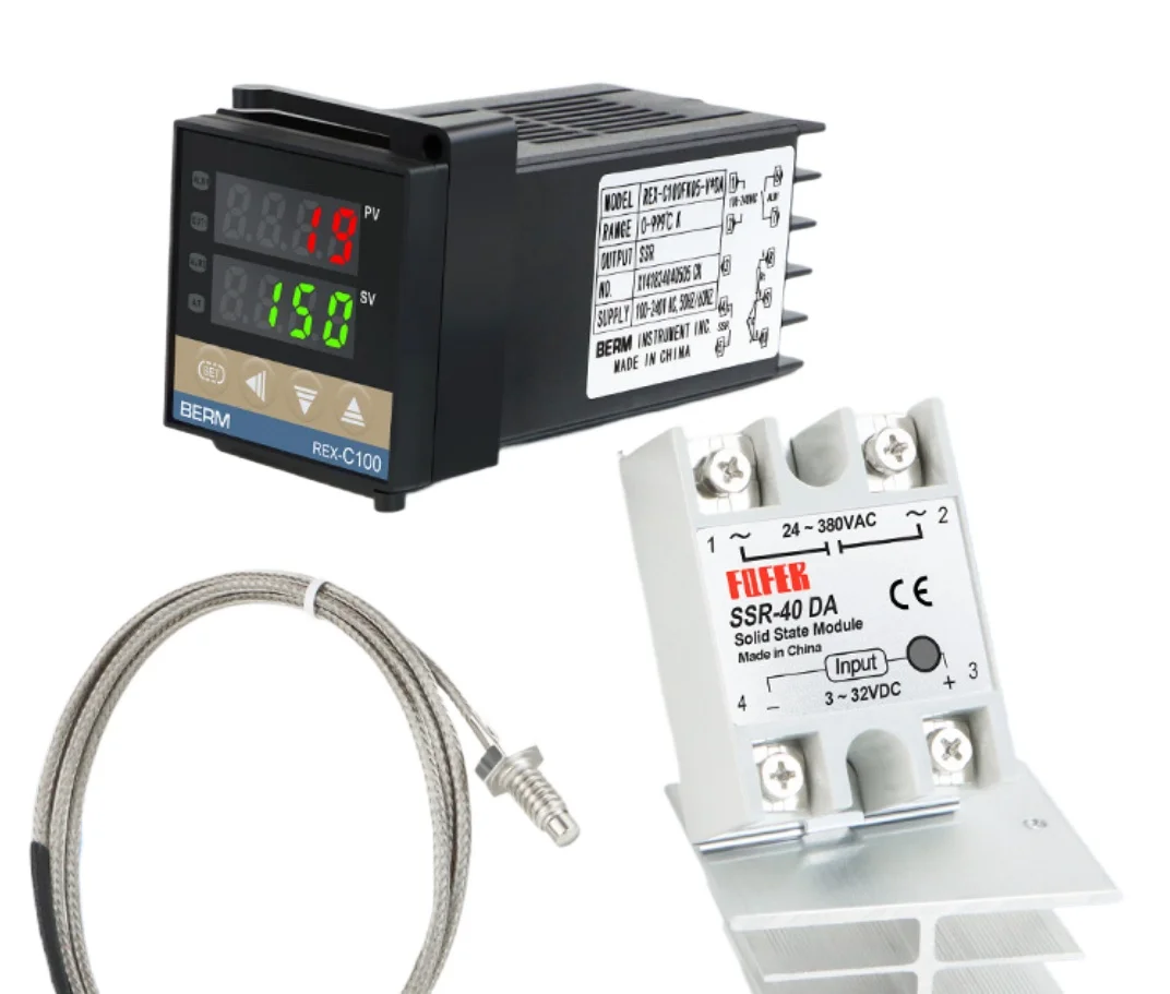 40DA SSR Relay Type K Thermocouple 1m Probe RKC Digital PID Thermostat REX-C100 REX C100 Program Thermostat