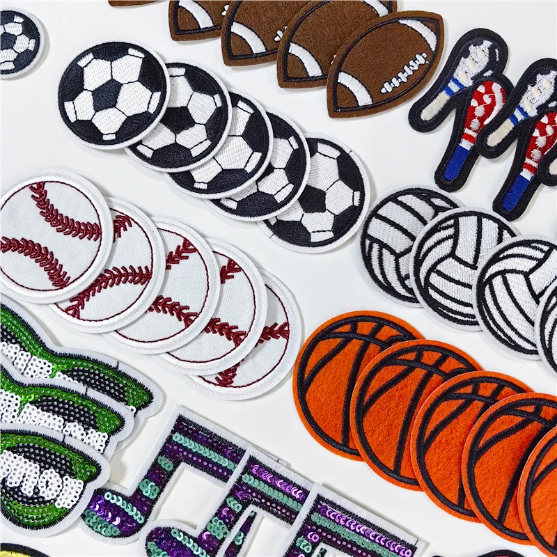 2-50pcs Embrioidered Patches for Bags Clothes Jeans Iron on Cartoon Stickers Sewing Football Basketball Music Clothing Appliques