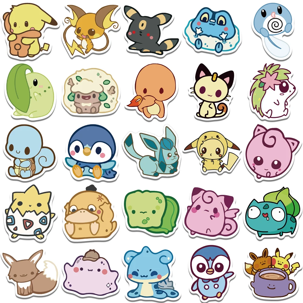 50PCS Kawaii Q Pokemon Stickers Skateboard Bicycle Guitar Book Laptop Movie Anime Cartoon Cute Pikachu Stiker Pack Kids Toy Gift